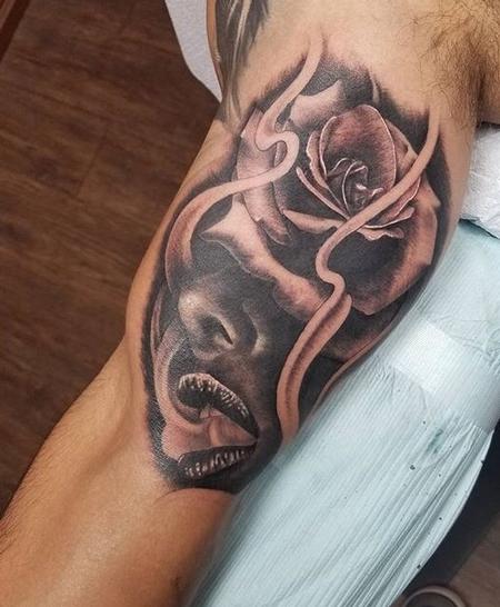 Tattoos - Smokey lady w/rose - 132092